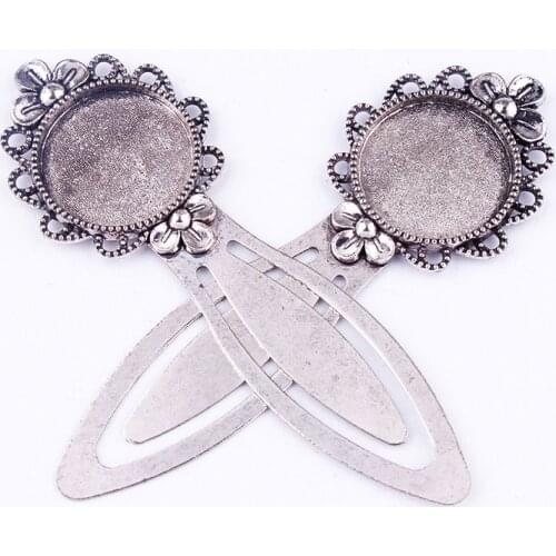 20Pieces Fit 20x20mm Bookmark Flower Antique Silver Pendants Setting Cabochon Cameo Base Tray Bezel Blank DIY Jewelry Finding