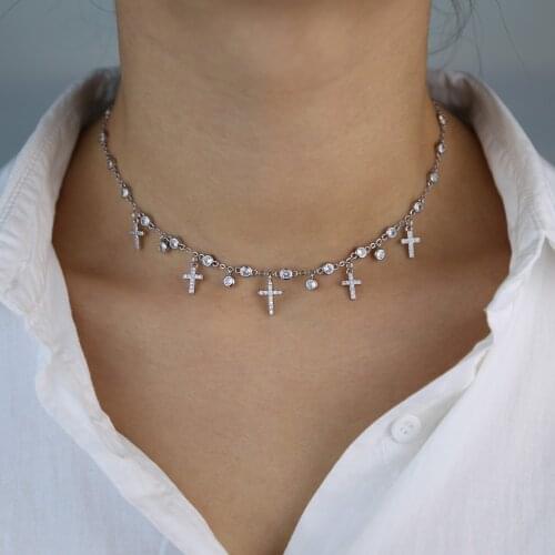 2021 New Arrived Gold Silver Color Multi Mini Cross Cz Charm Delicate Choker Necklaces For Women Fashion Wedding Jewelry Gifts