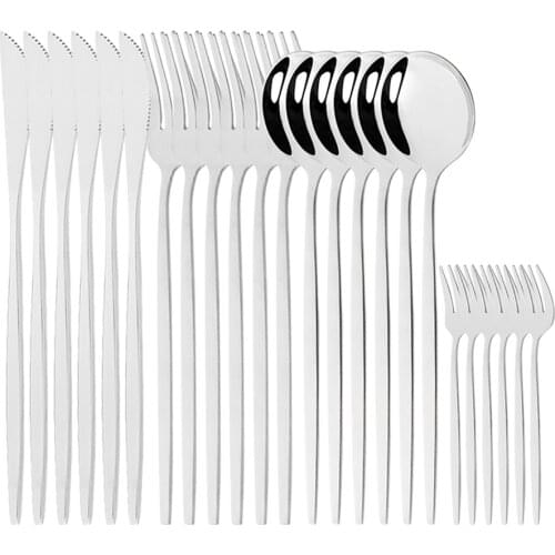 24Pcs/Set Silver Cutlery Set Stainless Steel Dinnerware Silverware Flatware Set Gold Dinner Knife Cake Fork Spoon Dropshipping