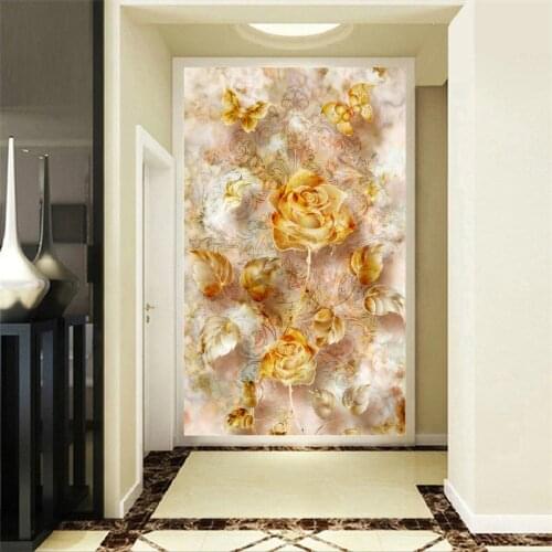 Custom 3D photo wallpapers golden Flowers entrance hallway wallpaper 3d wall papers hallway mural wallpaper papel de parede