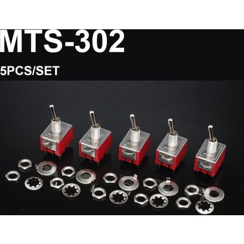 5Pcs Mini Toggle SPDT Switch 9 PIN 3PDT ON-ON 2 Position 250V 2A 125V 5A Red Promotion Price MTS-302 red