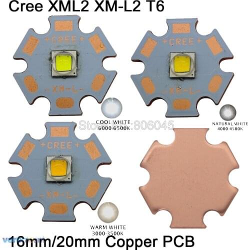Cree XLamp XML2 XM-L2 T6 10W High Power LED Light Emitter Diode on 20mm Copper PCB, Cold White, Neutral White, Warm White Color