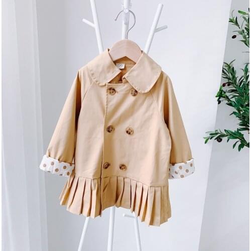 2021 Spring Korean Style Double-Breasted Lapel Girls Trench Coat Solid Detachable Children Windbreaker Bow Coat High-grade 2 8