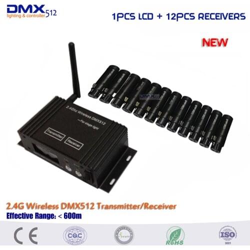 DHL free shipping 2.4Ghz LCD Display Wireless DMX512 Receiver & Transmitter,DMX512 Wireless Controller for Stage Wifi Par light