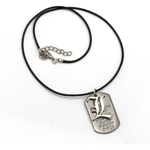 HSIC Japanese Anime Death Note Double L Necklace Dog Tag Pendant Necklace Chocker Black Rope Chain Unisex Cosplay Gifts HC12317