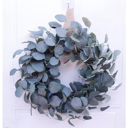 Artificial Eucalyptus Wreath 16" Handmade Green Leaves Wreath For Front Door Wall Home Decor Festival Celebration