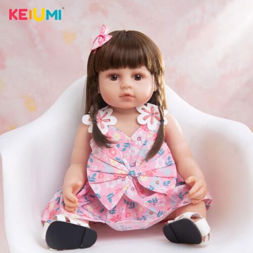 KEIUMI 22 Inch Yellow Skin Two Pigtails Reborn Baby Girl Crush Flower Skirt Excellent Quality Alive Reborn
