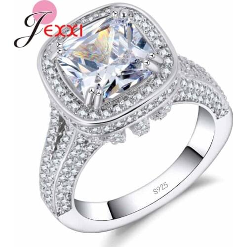 Classic Square Zircon Wedding Rings for Women Jewelry Solid 925 Sterling Silver Engagement Rings Female Anel Bijoux Gift