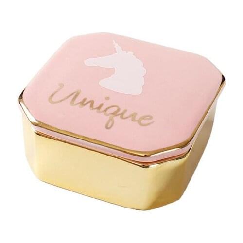 Ins Ceramic Pink Golden Small Jewelry Box Ring Earring White Trinket Storage Boxes Necklace Decoration Bins Cosmetic Organizer