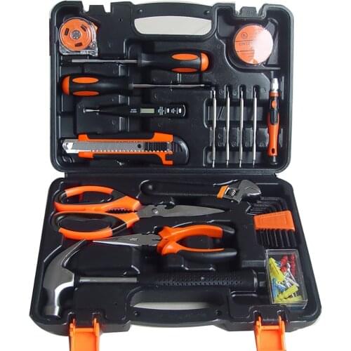 100 Pcs Household Tool Set Auto Repair Scissors Pliers Wrench Socket Safety Hammer PVC Tape Flashlight Vise Toolbox Storage Case