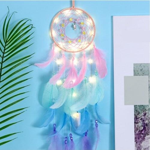 Wall Dream catcher LED Color Feather Night Light Handmade Wind Chimes Ornaments Home Room Ornaments Valentines Day Decoration