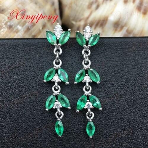 925 sterling silver with natural emerald eardrop of earrings