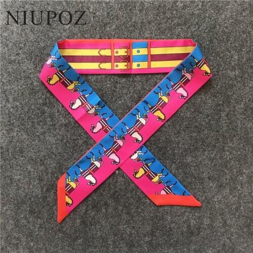 New Arrivals Bag Scarf Horse Print Emulation Silk Scarf Women Headband Small Ribbon Fashion Hair Fashion Handbag Scarves Luxury