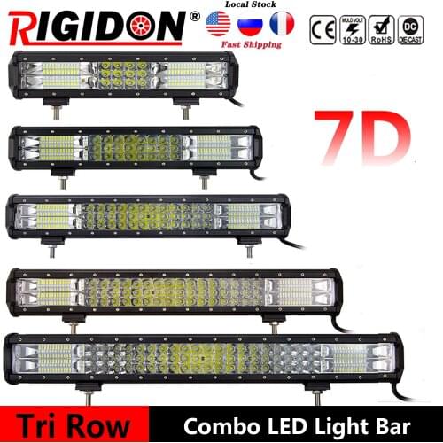 RIGIDON 7D Tri-Row 12/15/ 17/20/23inch Flood Spot Combo Beam LED Light Bar for Truck 4WD SUV ATV Car Driving Lamp