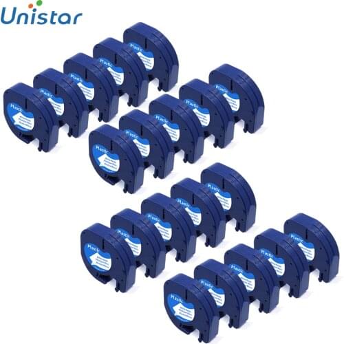 Unistar 20pcs compatible for Dymo Letratag Tape Plastic Black on White12mm 91201 Label Ribbons Tape for Dymo 91201 91221 LT Tape