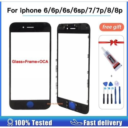 Outer Glass For iPhone 5s 6 6s plus 7 plus 8 Plus 7p 8p Repair Parts Front Glass Screen Panel Lens + Frame + OCA Glue