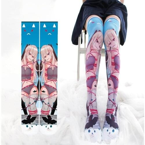 Japanese Kawaii Girl Knee Socks 360 Digital Printing Socks Personality Sweet Student Knee Socks Sexy Velvet Thigh High Stockings
