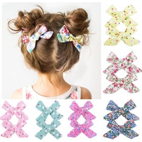2Pcs/ Set Floral Hair Bows With Clip For Lovely Baby Girls Cotton Handmade Hair Clip Hairgrips Barrettes Hair Accessories 055
