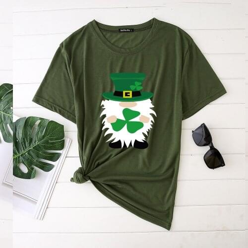 St Patricks Day Elve Holds Shamrock Print Woman Tshirts 2021 Graphic Tee Casual Tops for Teens Short Sleeve Plus Size Clothing