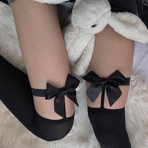 Womens Long Sock Black Bow Knee Socks Sexy Suspenders Thigh High Stockings Socks Knee Women Long Socks Thigh Stockings