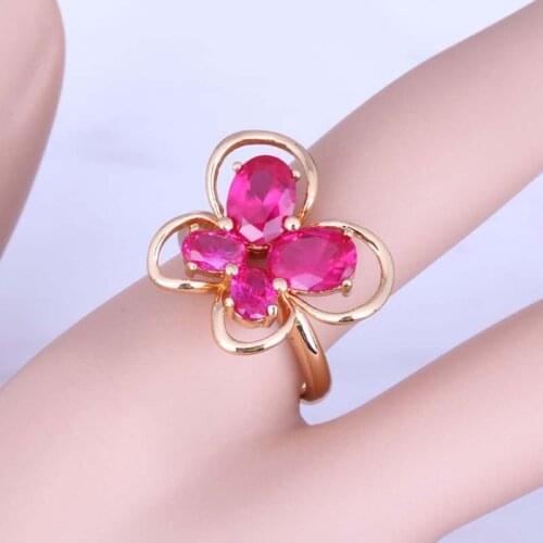 Love Monologue Pleasant Red Crystal Butterfly Rings for Women Yellow Gold Color Fashion Wedding Jewelry Size 5.5/7/8/9 X0220