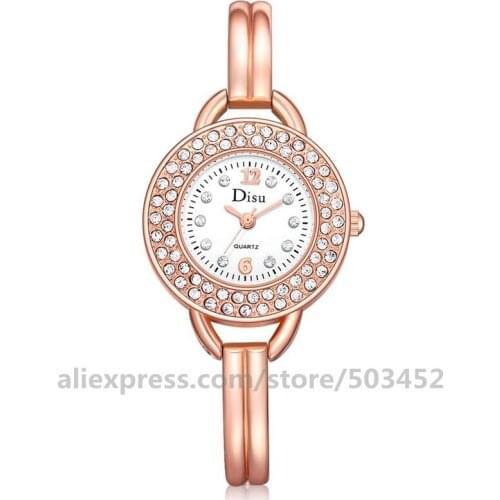 100pcs/lot 103036 Womens Watch Double Diamond Wholesale Fashion Bracelet Watches Sweet Style Thin Belt Watches For Women