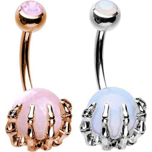 13MC Stainless Steel Navel Rings Belly Piercing Button Ring Skull Hand with Ball Women Men Body Jewelry