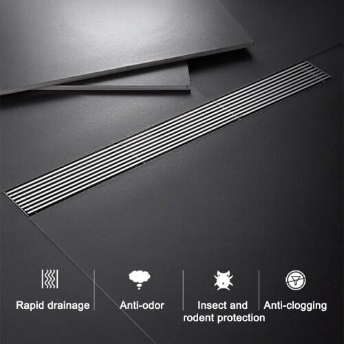 20-100cm Rectangle Linear Floor Drain Stainless Steel Bathroom Shower Anti-Odor Floor Drain Large Displacement Waste Drain
