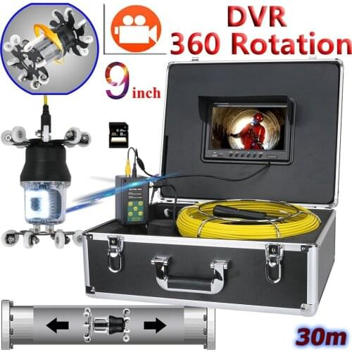 9 inch DVR Recorder Pipe Inspection Video Camera support IP68 38 LEDs 360 Degree Rotating Camera 30M