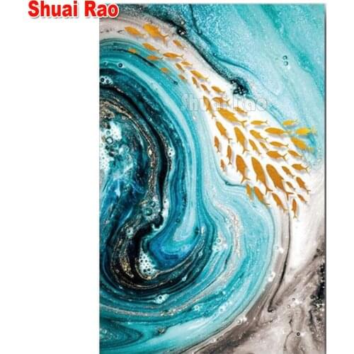 Abstract blue gold fish 5d diy diamond painting full square round drill diamond embroidery mosaic cross stitch Quicksand 5d art