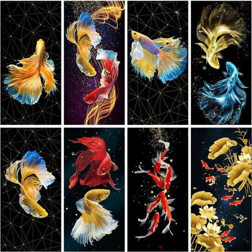 Huacan 5D Diamond Painting Art Fish Diamond Mosaic Embroidery Animal Bedroom Decoration Gift