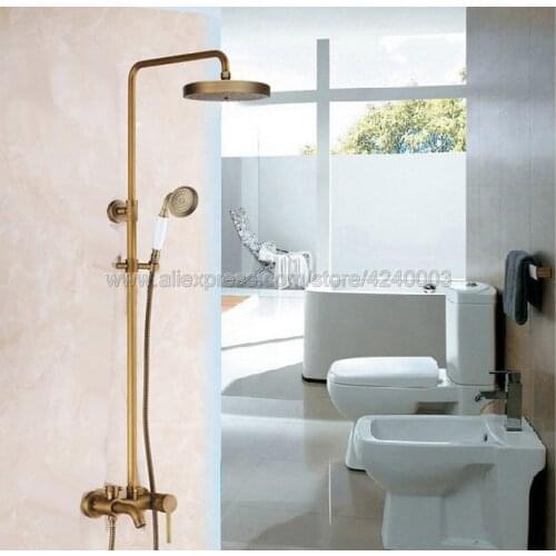 Antique Brass Shower Faucets Shower Set Faucet Tub Mixer Tap Handheld Shower Wall Mounted Rainfall Bath Shower Faucet Krs187