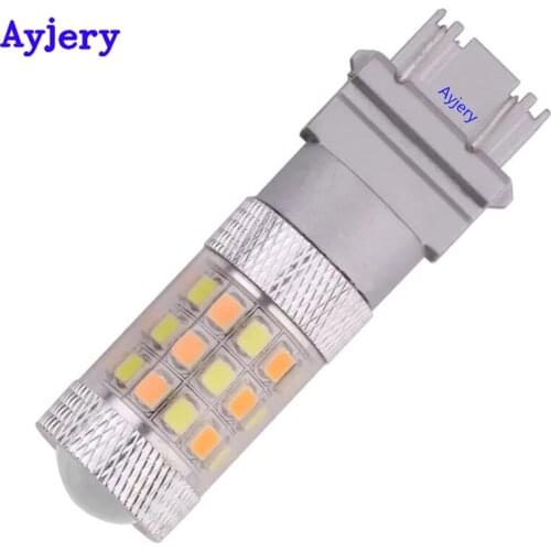 AYJERY 2PCS Leds Bulb T25 3157 7443 White Amber Auto Led DRL Light Dual Color LED Turn Signal Light switchback 42smd 2835 P27