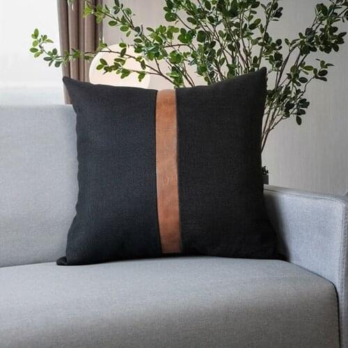Black Luxury Decorative Cushion Cover Linen PU Stitching Pillow Case for Car Sofa Decor Pillowcase Without Filling 45 X 45cm