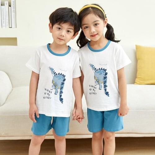 Children Pajamas 2pcs Short Sleeve Cartoon Kids Sleepwear Baby Girl Clothes Sleep Suit Summer Cotton Child Pyjamas Boy Nightwear