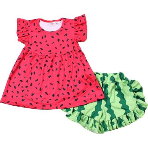 Hot Sale Summer Baby Girl Two Pieces Set Watermelon Tunic Ruffled Shorts Kids Boutique