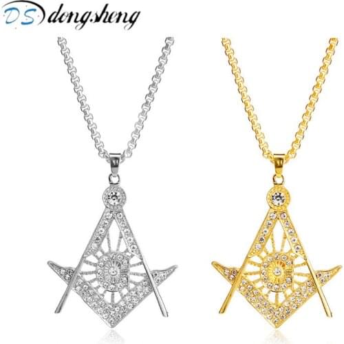 Dongsheng Fashion Masonic Free Mason Freemasonry Free and Accepted Crystal Pendants Choker Necklaces for Men Women Jewelry Gift
