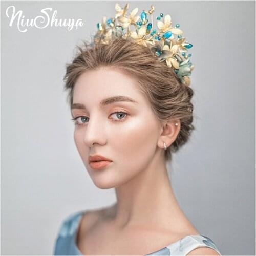 NiuShuya Elegance Handmade Flower Tiaras Crown Gold Butterfly Bridal Hair Ornaments Wedding Party Evening Dress Hair Accessories