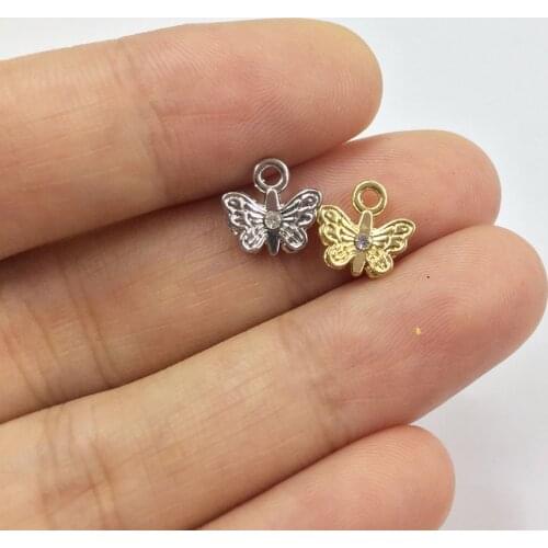 Eruifa 20pcs 9mm Mini Butterfly with Rhinestone Coin Zinc Alloy necklace,earring bracelet jewelry DIY handmade 2 colors