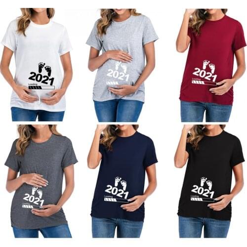 Maternity T-shirt Short Sleeve Baby Loading 2021 Printed Cotton Women Pregnancy Announcement Blouse Top for Summer Sexy Tops