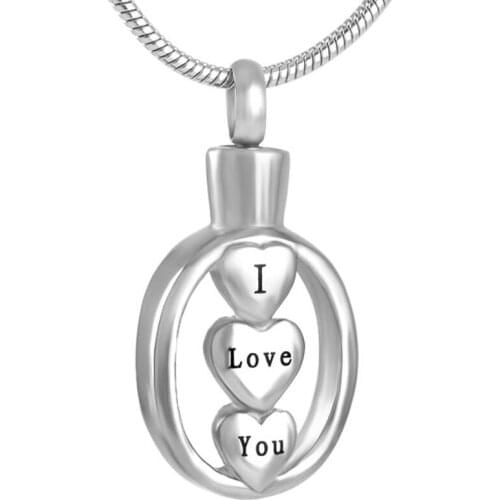 IJD9105 I Love You Heart Together Cremation Memorial Pendant Necklace for Ashes Urn Keepsake Jewelry
