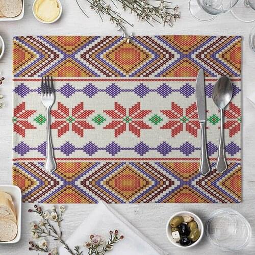 Knitting Pattern Kitchen Placemat 40*30cm Dining Table Mat Drink Coaster Cotton Linen Table Pads Bowl Cup Mats Home Decor