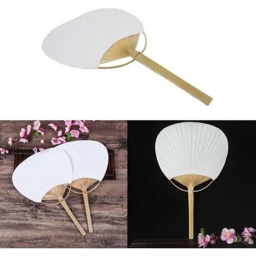 1Pcs Pai Pai Bambu Pure White Bamboo Handle Blank Calligraphy Cooling Fan White Summer Painting Tools Group Blank Fan Q9T4