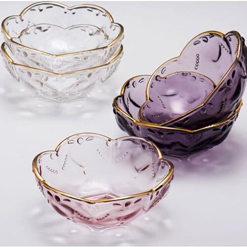 3.45Inch Small Glass Bowl European Transparent Gold Inlay Glass Bowl Color Peach Heart Glass Bowl For Ice Cream Fruit Dessert