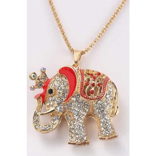 Fashion King Elephant Shiny Crystal Rhinestone Long Chain Sweater Necklace Pendant for Womens Best Gift Jewelry