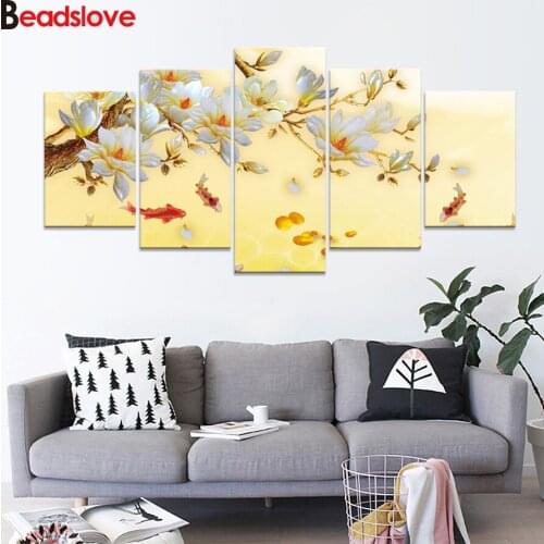 5D diy diamond painting 5pcs Magnolia flowers Painting full drill diamond embroidery mosaic cross stitch kit