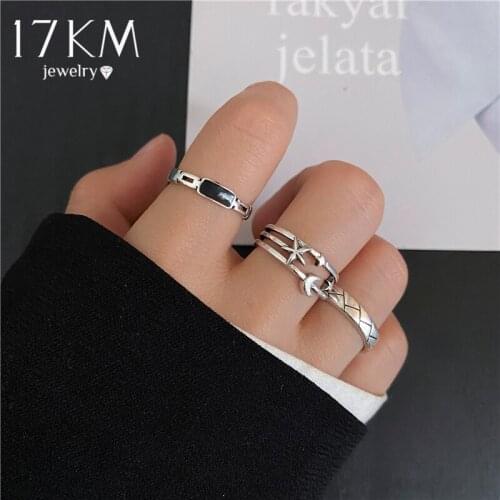 Cute Silver Color Star Moon Rings Set For Women Men Lovers Trendy Black Stone Opening Ring 2021 Wedding Couple Jewelry