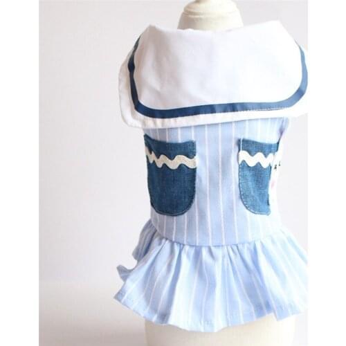 New Spring Summer Xs Dog Clothes For Small Dogs Girls Teddy Blue Print Stripe Dress Costume Puppy Outfit Pet Clothing