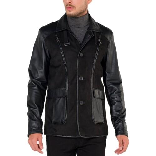 New season mens suede covered original leather winter coat high collar Turkish quality