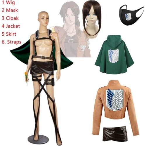 Attack on Titan Ymir Cosplay Costume Yumiru Brown Ponytail Wig Cloak Jacket Skirt Belt Straps Shingeki no Kyojin Legion Cape